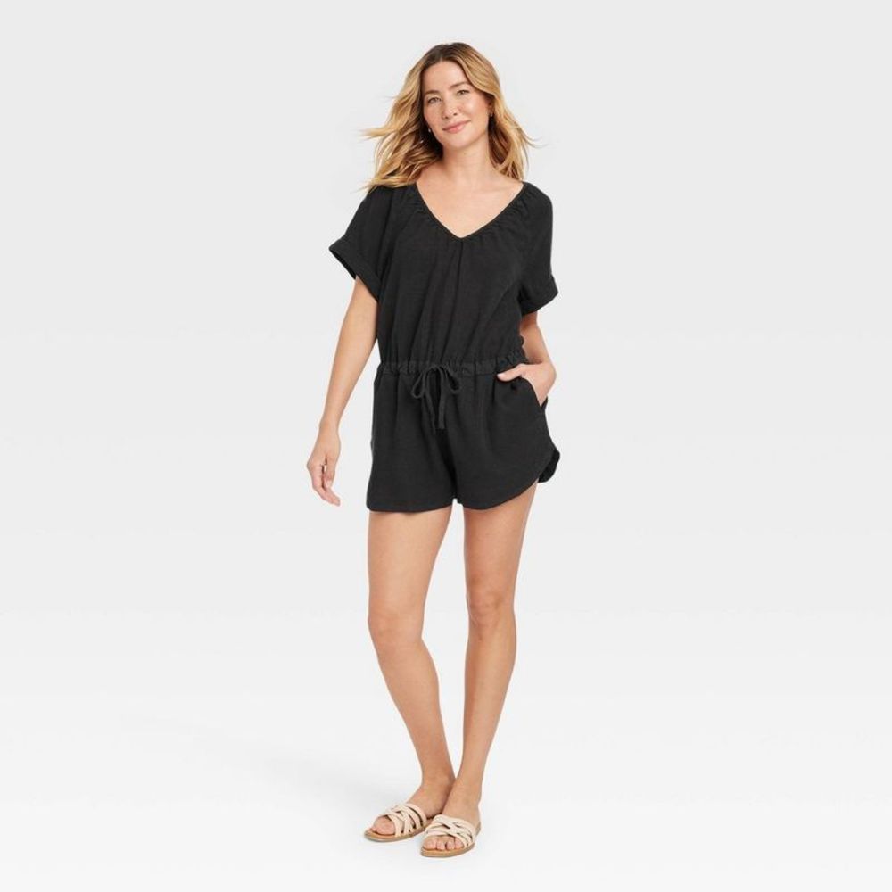 Women's Short Sleeve Romper - Universal Thread Black XS